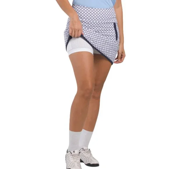 KINONA Quilted & Cozy Golf Skort L Navy White Print UPF 50 Built-in Shorts - Picture 3 of 7